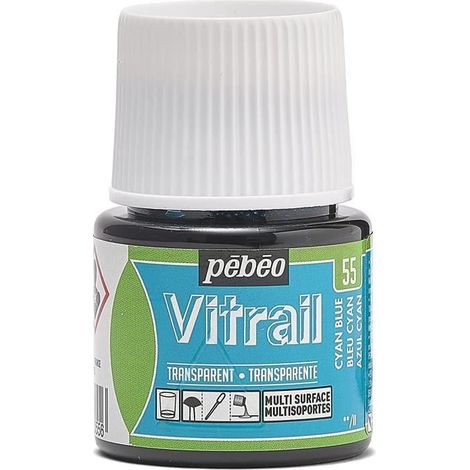 Peinture - VITRAIL - 45 ml - BLEU CYAN - Brillant - Résistance à la lumière - Finition opalescente (1/4)