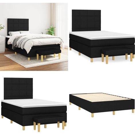 Sommier à lattes de lit avec matelas Noir 120x200 cm Tissu - Lit Double - Lit Plateforme - Matelas Ferme - Literie - Chambre À Coucher - Home & Living (1/5)