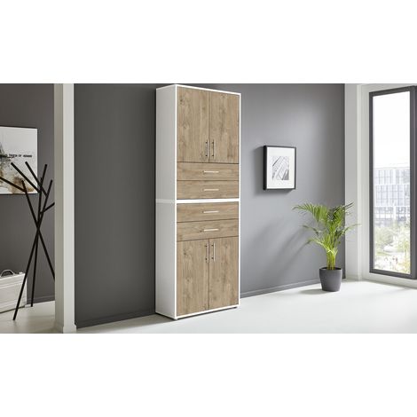BMG Möbel Regalwand/Schrankwand, Office Edition Set 18, weiß / Gold Harbor Oak