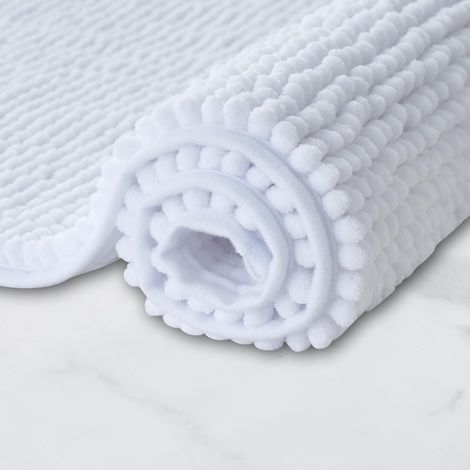 1 Tapis De Bain Antidérapant Chenille Absorbant Lavable Machine Pour Salle De Bain Douche Blanc 40x60 Cm (1/5)