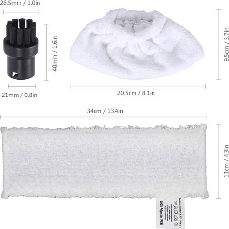 Brosse ronde pour nettoyeur vapeur – Lot de 16 pièces avec chiffons microfibre lavables pour sols et surfaces, compatible Kärcher SC EasyFix