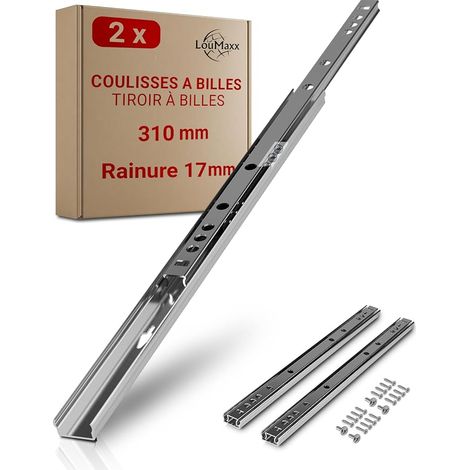glissiere pour tiroir 310 mm pour rainure 17 mm – 1 paire (gauche/droite) – coulisse tiroir avec sécurité anti-sortie – rail tiroir coulissant, montage facile, vis incluses (1/5)