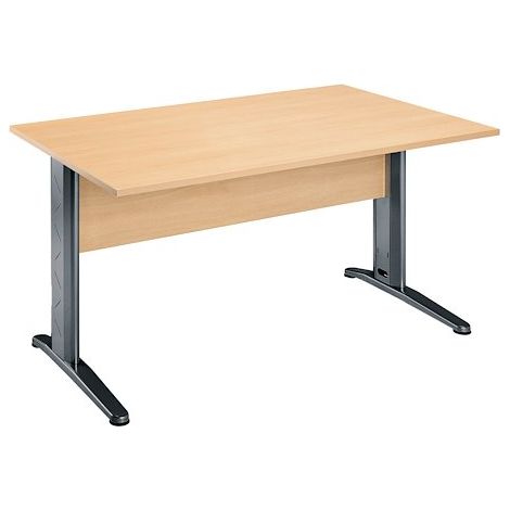 Bureau droit hêtre L 140 cm, piétement L métal - O-line 2 - anthracite - Maxiburo (1/3)