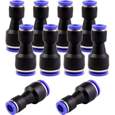 Lot de 10 raccords rapides de 12 à 8 mm de diamètre variable - Réducteurs pneumatiques Push In - Raccord rapide pour le raccordement à l'air et à l'eau (1/5)