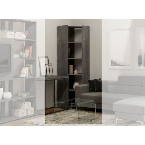 Bibliothèque d'angle 5 niveaux gris béton Kalo A L 60cm (1/3)