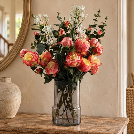 60cm Smoke Grey Vase Pink Peonies and Artificial Eucalyptus Premium (1/5)