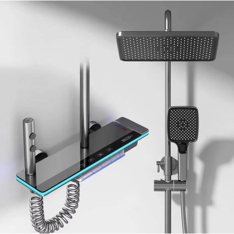 Colonne de douche avec affichage numérique – système de douche salle de bain – douchette à main 3 modes – mitigeur en cuivre,Gris