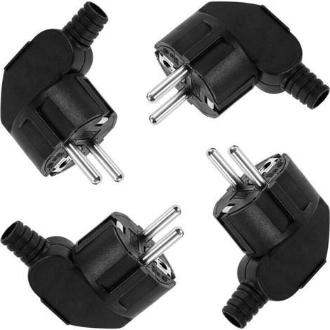 250V 16A Stecker, 4er-Pack, abgewinkelt, geerdet, mit Steckerschutz, schwarz