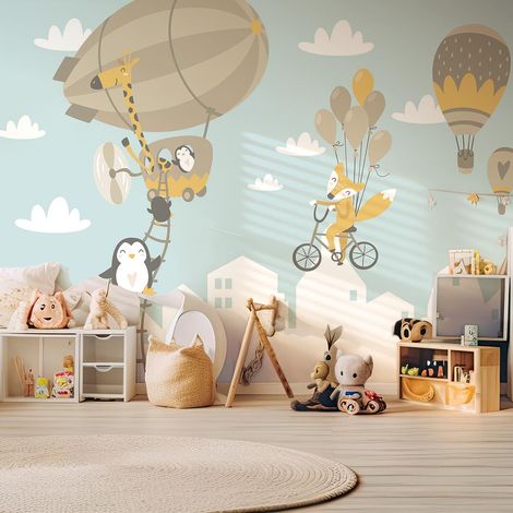 Papier peint enfant animaux en montgolfiere papier peint (1/5)