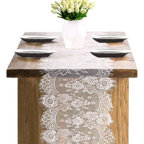 Sollbry 36cm x 300cm Chemin de Table en Dentelle Blanche, Ceinture de Chaise, Décoration de Table de Mariage, Décorations de Fête
