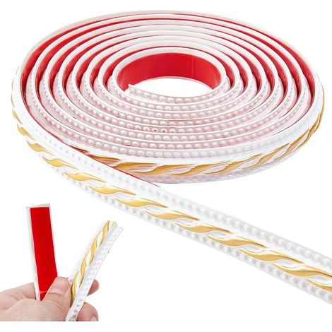 Bordures de Papier Peint Autocollantes 3 m X 20mm en Mousse Souple Blanche Plinthes Décoratives Moulures Adhésives avec Relief 3D Doré pour Murs de Cadres de Miroirs de Murs. (1/5)
