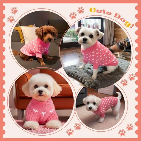 Maglione per cani a forma di cuore, maglione per cani di piccola taglia, maglione per cani di San Valentino, maglione rosa per gatti, maglione per animali domestici, vestiti caldi per cani di piccola (1/4)