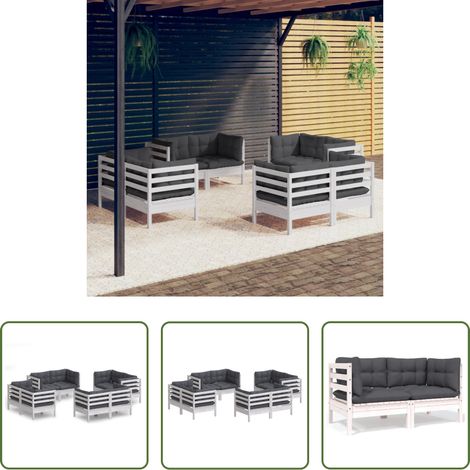 Terrassensofa -  8-tlg. Garten-Lounge-Set mit Anthrazit Kissen Kiefernholz (1/5)