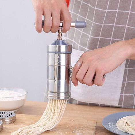 Machine À Pâtes Manuelle - Acier Inoxydable - 5 Embouts Pour Formes De Pâtes Différentes - Usage Cuisine Maison - 1 Set (1/4)