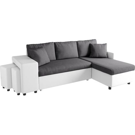 Canapé d'angle réversible OSLO avec coffre et poufs gauche en bi-matière (1/10)