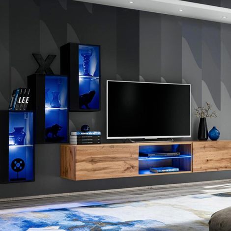 Ensemble Meuble TV "Switch XXII" 210cm Noir & Naturel (1/4)