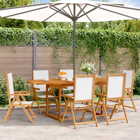 7-tlg. Garten-Essgruppe Stoff und Massivholz Cremeweiß vidaXL (1/5)