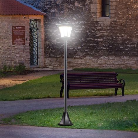 CHICFURN Farol solar de jardín LED negro 18 x 18 x 160 cm de acero inoxidable IP44 (1/5)