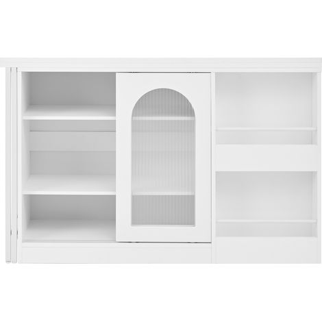 Table de bar moderne extensible avec rangement et porte en verre, plateau pivotant à 360°, blanc (1/5)