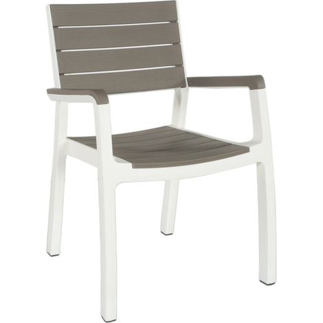 Poltrona da Esterno Harmony in Resina Effetto Legno Colore Bianco Tortora Impilabile e Resistente alle Intemperie Keter (1/5)