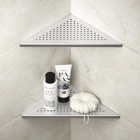 2 Étagère de douche, Acier inoxydable SUS304, Design réversible, Drainage rapide, Pour salle de bain (1/5)