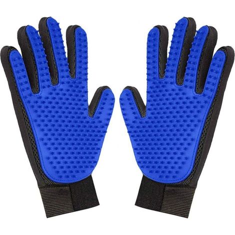 Gants de toilettage pour animaux - Gants de brossage doux - Conviennent aux chiens, chats, chevaux, etc., 1 paire, bleus (1/5)