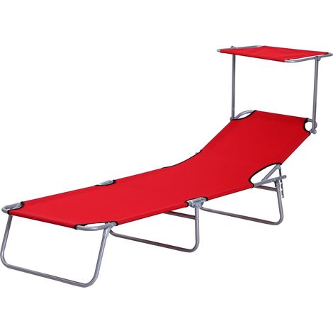 Sonnenliege Gartenliege klappbar mit Sonnenschutz, Wellnessliege Strandliege in Rot 187 x 58 x 36 cm für entspannte Stunden im Freien