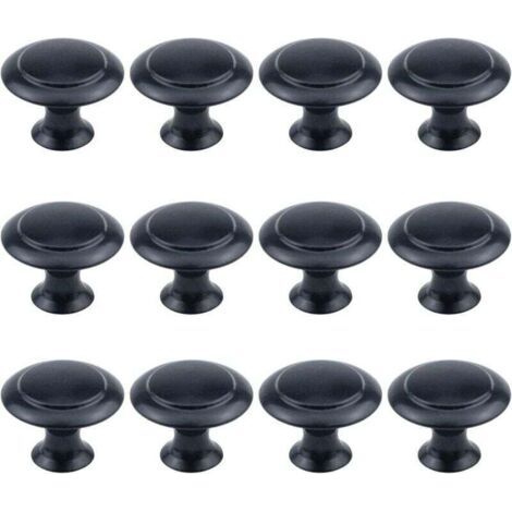 Pair Lot de 12 boutons ronds de 2,5 cm de diamètre, matériel d'armoire noir plat avec vis de montage (1/3)