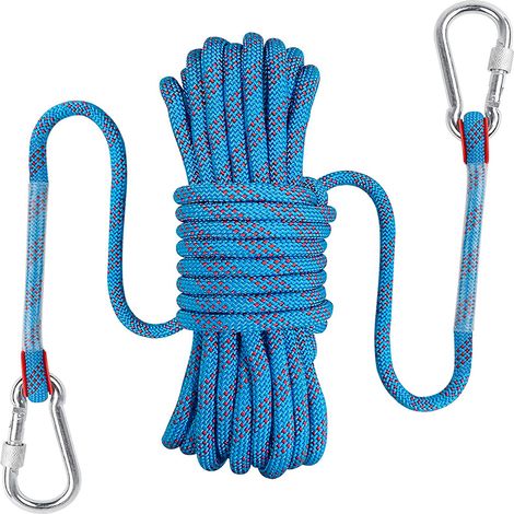 Corde d'escalade extérieure statique de 12 mm, corde de sécurité haute résistance, corde d'évacuation, corde de secours avec 2 mousquetons (1/5)