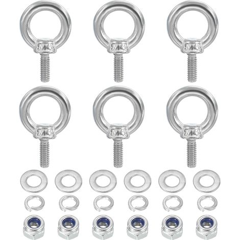 M4 x 11mm Boulon À Œil Avec Écrou, 6 Pièces 304 Acier Inoxydable Boulon À Œil À Épaulement Pour Levage, Argent (1/5)
