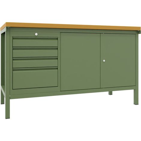 Pavoy Werkbank, 1500x700x900 mm, 1 Schubladenblock, 1 Schrank, RAL 6011