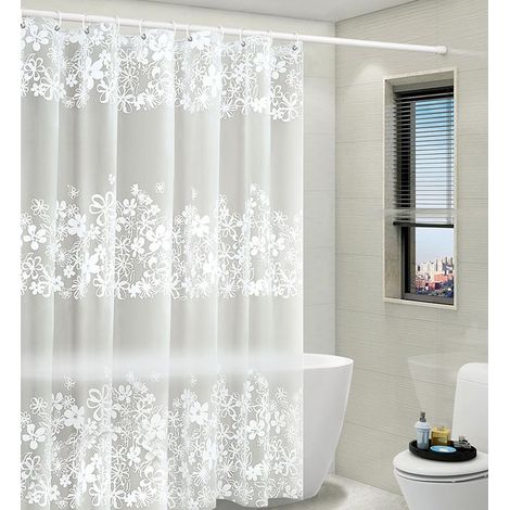 Rideau de douche avec cantonnière attachée pour salle de bain, tricot transparent à motifs floraux victoriens blancs, ensemble de décoration en tissu shabby chic, l 72\ (1/5)
