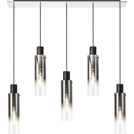 Visconte Fumo Ceiling Pendant Bar 5 Light With Slim Smoke Glass Shades - Black (1/5)