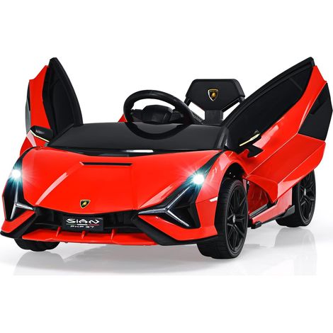 GOPLUS 12V Voiture électrique Enfant Cabriolet Lamborghini de Portes Ciseaux pour avec Télécommande 2,4G,Véhicules Enfant avec Verrouillage LED/Musique/USB Vitesse 3-5 KM/H Rouge (1/5)