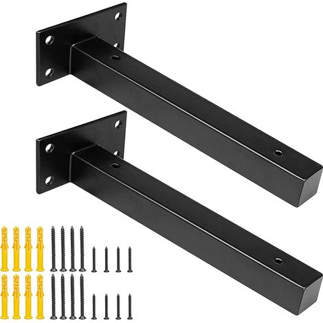 Lot de 2 supports d'étagère style industriel, supports muraux rétro, supports en métal avec vis, acier inoxydable noir 300 mm (1/3)