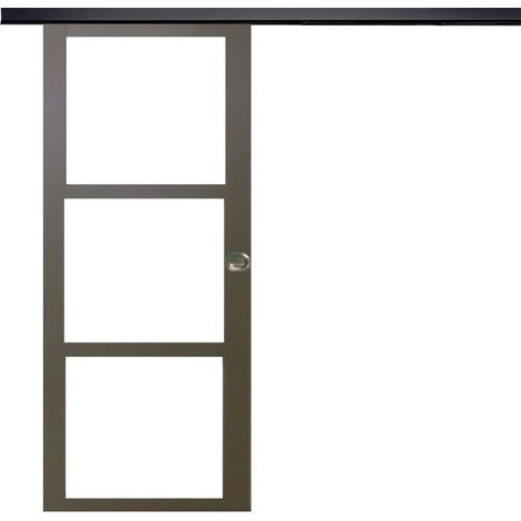 Porta Scorrevole Marrone Ral7006 Vetro Trasparente H204 x L73 + Binario Alluminio Listello Nero e 2 Gusci