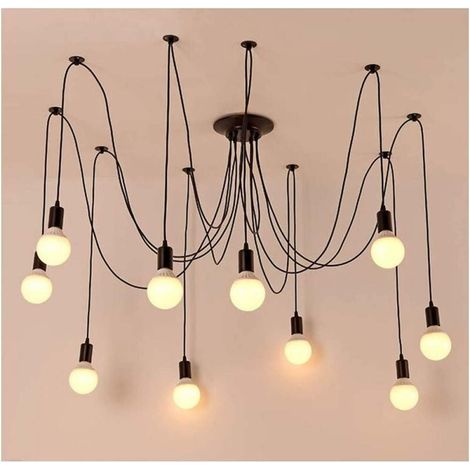 1 Lustre suspendu industriel, douille E27, noir, 10 lumières, câble 2m, pour salon restaurant (1/5)