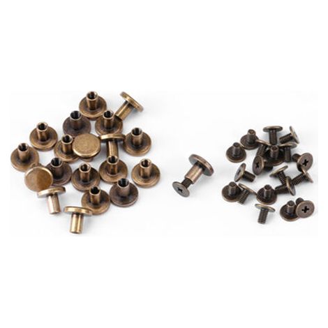 20 vis, écrous, clous et rivets à tête plate en cuivre et laiton avec capuchon en cuir (8 mm) (1/5)