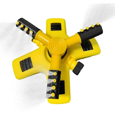 Aspersor de jardín, sistema automático de riego para césped y exteriores Sistema de riego de conexión rápida con aspersor giratorio de 360° para césped y jardín. (1/5)