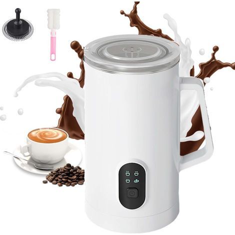 Mousseur à Lait Intelligent 4 En 1 350 ML, EntièRement Automatique, Double TêTe, Chaud Et Froid, Bouton De Type Bouton, Convient Pour Le Chocolat Chaud Et Le Latte,White (1/5)