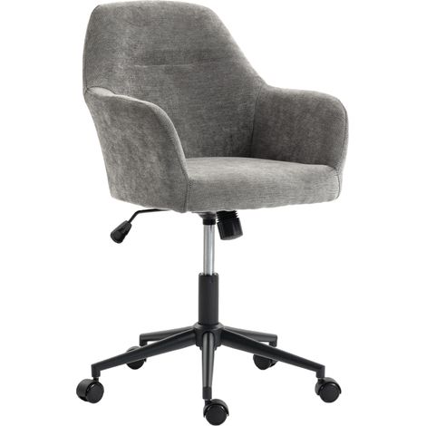 HOMCOM silla de oficina con ruedas, de chenilla con función basculante, acolchado grueso, altura ajustable, reposabrazos, para casa, oficina, gris (1/5)