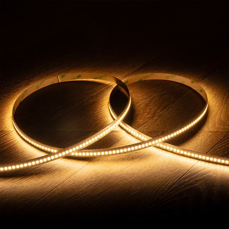 Ruban LED 24V SMD 238 LED/m Bobine 10m Longue Distance 14W/m 1800lm/m Largeur 10mm Coupe 3 cm IP20 2700K Blanc chaud (1/4)