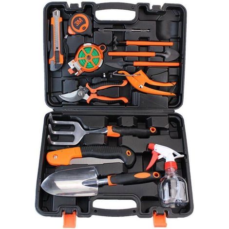 Ensemble d'outils de jardin - PZCC - 13 pièces - Poignées caoutchouc antidérapantes - Sécateur inox - Étui de rangement (1/3)