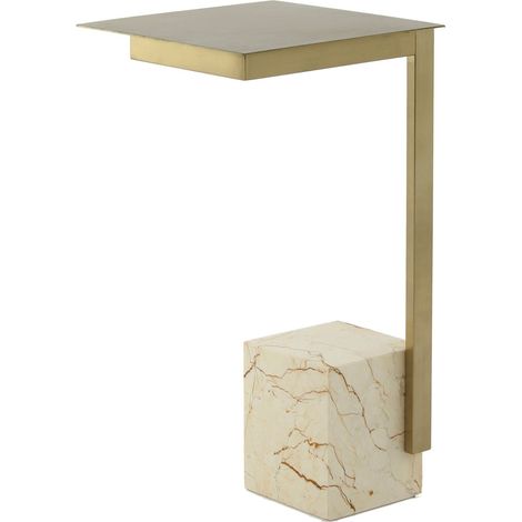 Table dappoint carrée marbre verre effet marbré blanc multicolore - Blanc marbré et doré beige (1/5)