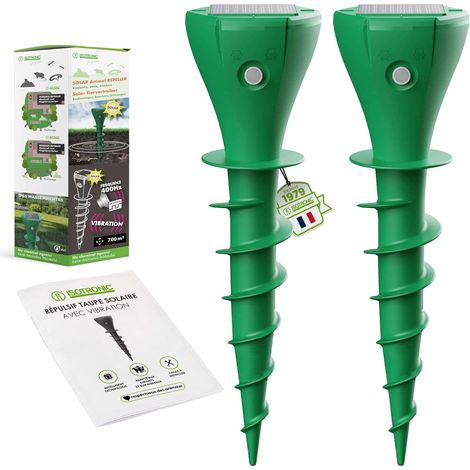 Répulsif Solaire Contre Les Taupes, Les campagnols et Les Serpents - Répulsif avec Picot de Sol pour Le Jardin - Portée Efficace de 700 m² (2 pièces) (1/5)