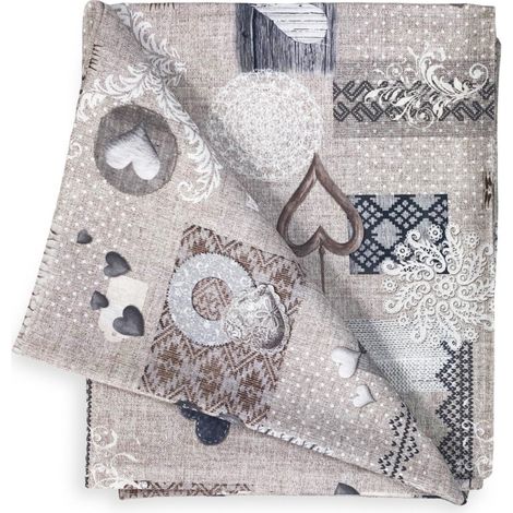 TOVAGLIA in COTONE disegno Tirolese SHABBY Beige made in Italy Cm. 140x140 x4 persone