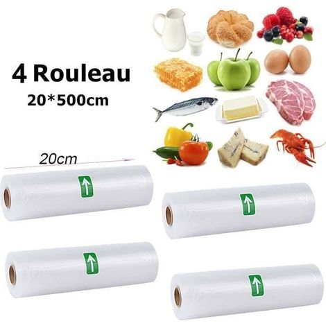 YYV Lot de 4 Rouleaux Sac Sous Vide Alimentaire Sachet Gaufr 20x500cm Pour Appareil de Mise Sous Vide Pour Stockage Alimentair (1/4)