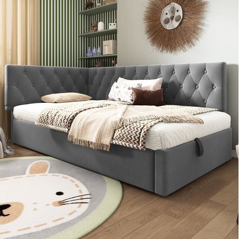 lit adulte rangement 90x190 velours tete reversible OKMYHOME (1/5)