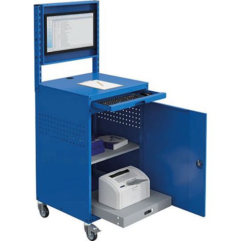 Armadio fisso per computer - Blu industriale - Cassetta e vassoio per schermo da 24 pollici inclinabile - W040010030-GCBI