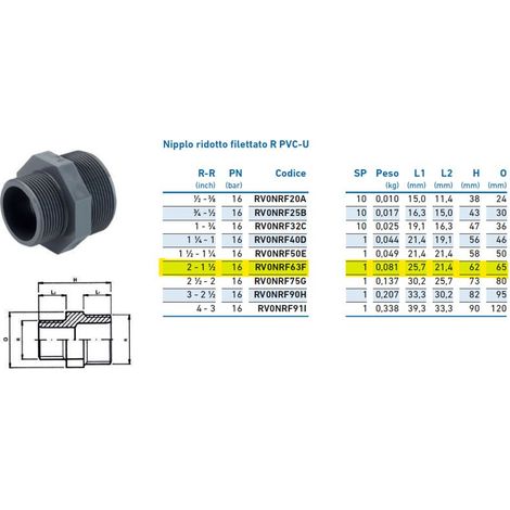 Nipplo ridotto filettato R PVC-U 2" x 1"1/2 INPFNR263F00 - - IRRITEC - -